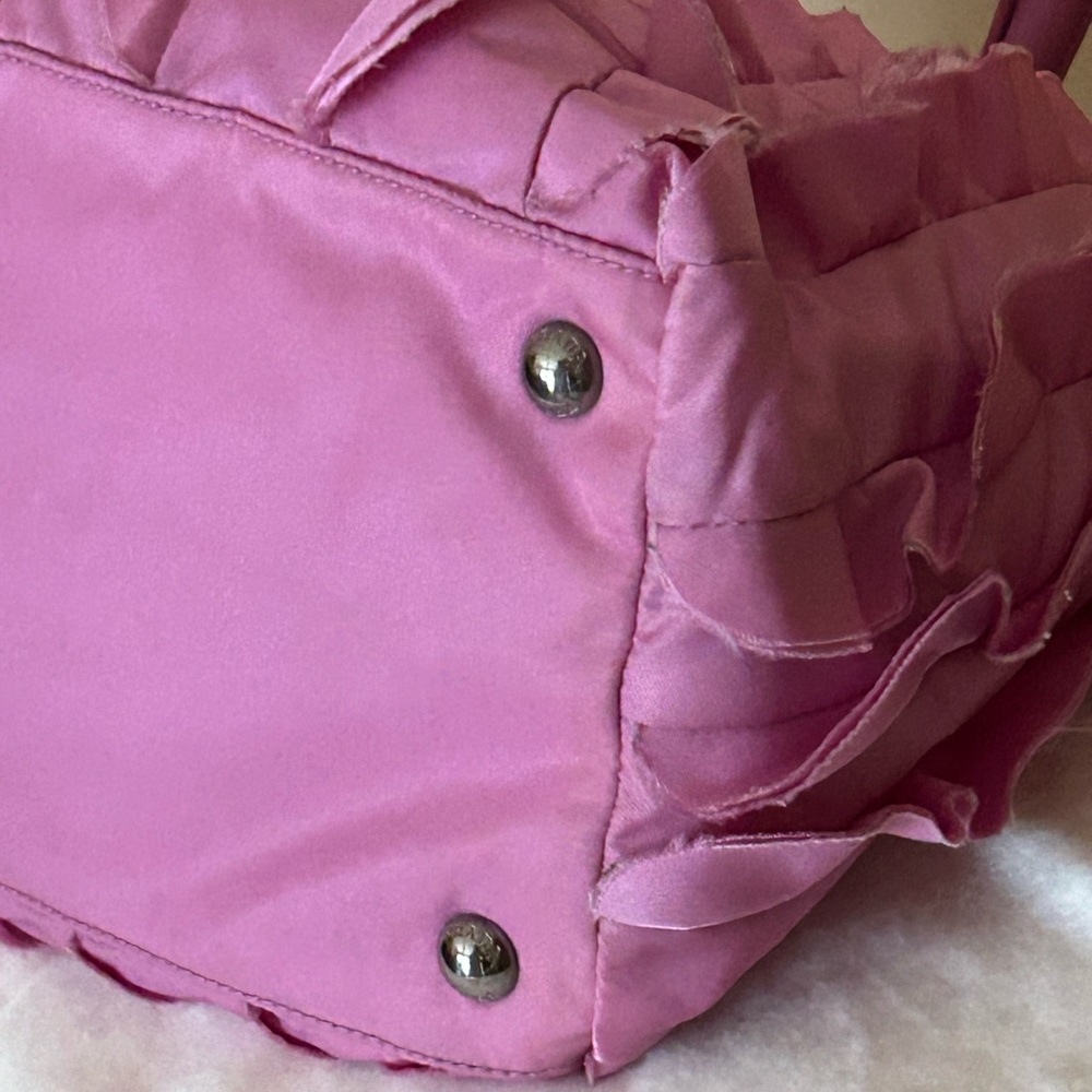 Prada Tessuto origami ruffled nylon tote hand bag pink Italy - Picture 13 of 16